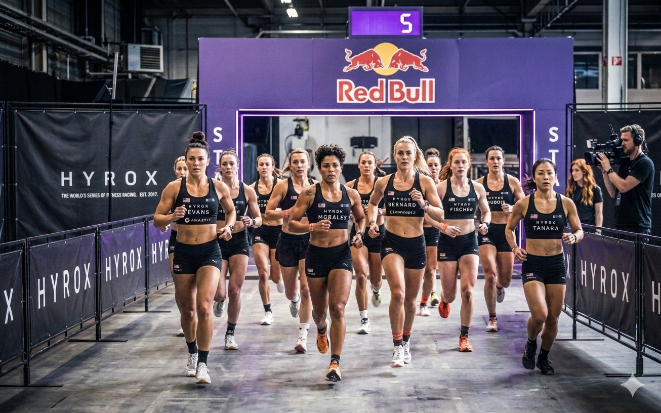 Elite HYROX athletes leaving the start tunnel
